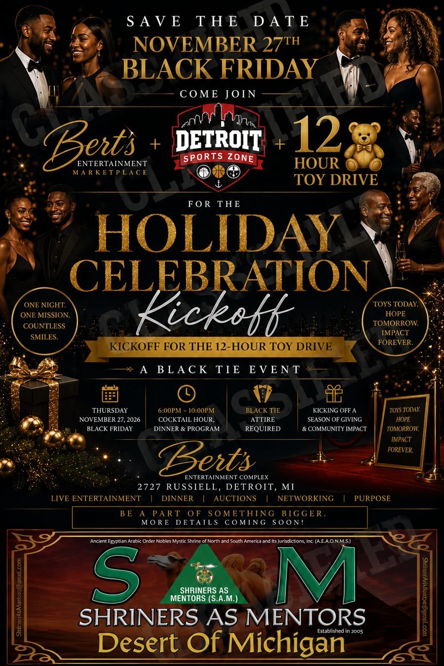 Holiday Celebration Kickoff flyer — November 27, Bert's Entertainment Complex